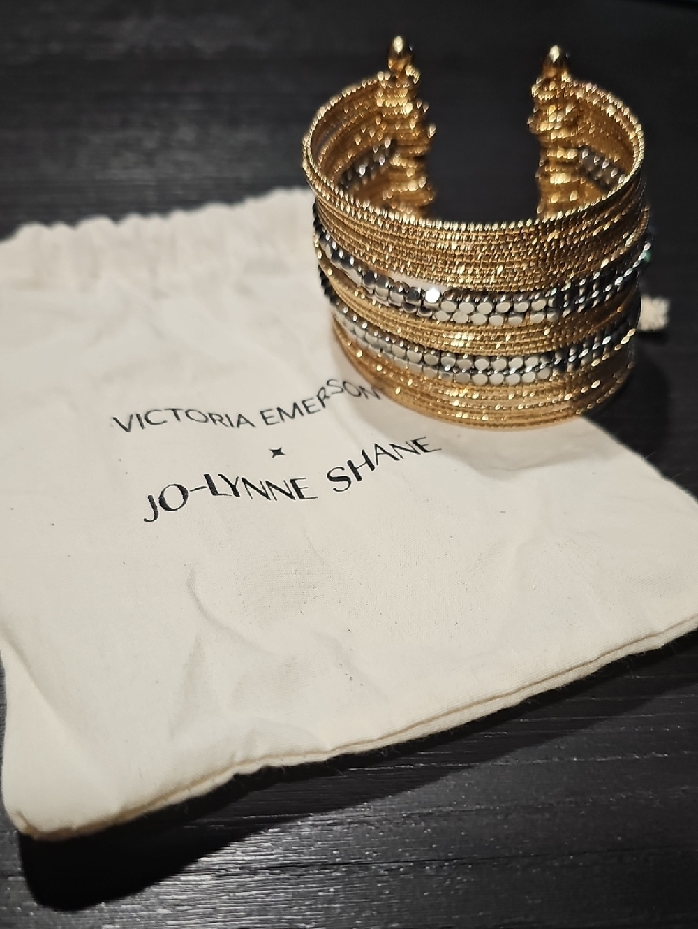 Victoria Emerson Jo-Lynne Shane Gold Tone Multi-Row Cuff Bracelet